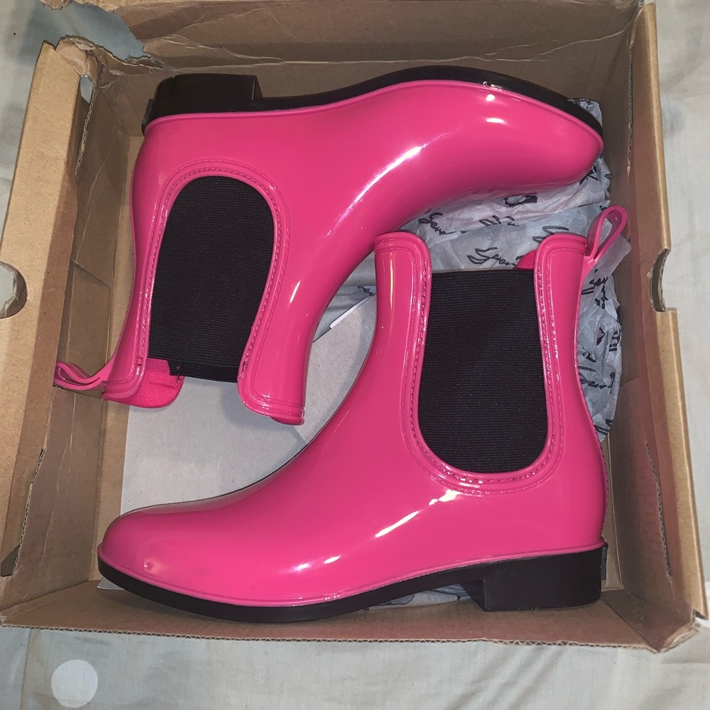 Pink rain boots